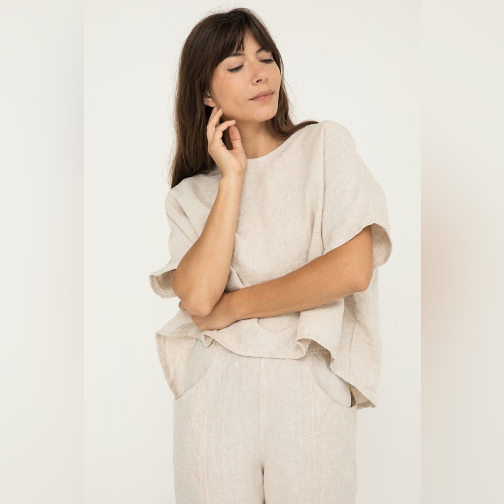 Elizabeth Suzann Linn Tee in Midweight Linen Flax, OSM (One-size Minus)